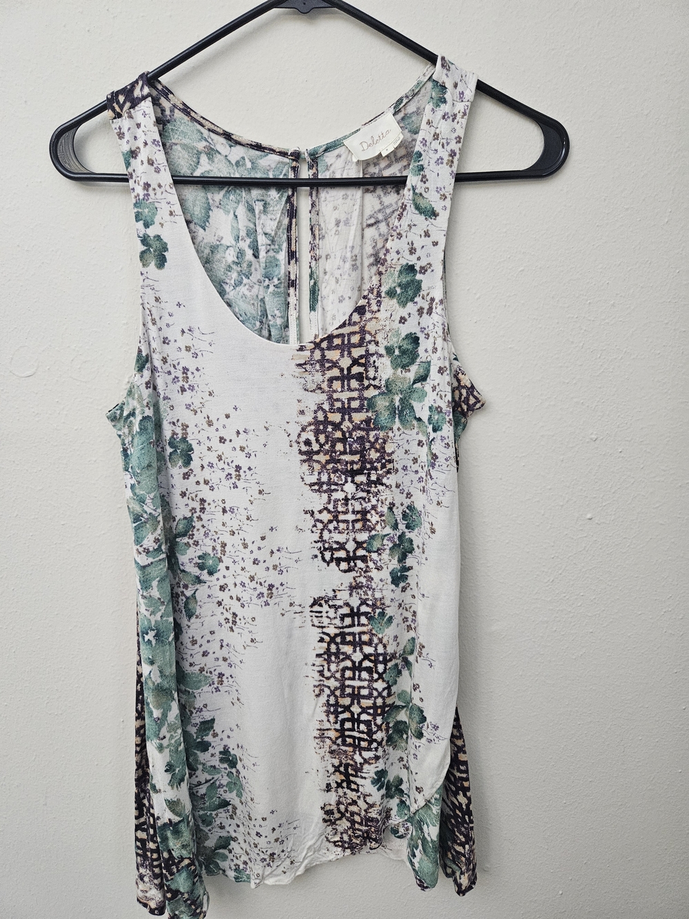 Anthropologie Deletta floral Tulip Hem Tank Sz Medium Keyhole Back